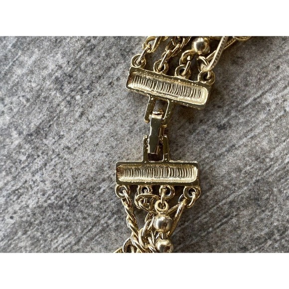 Necklace Multi Strand Gold Tone Vintage Fold Over Clasp Chains - Picture 5 of 6